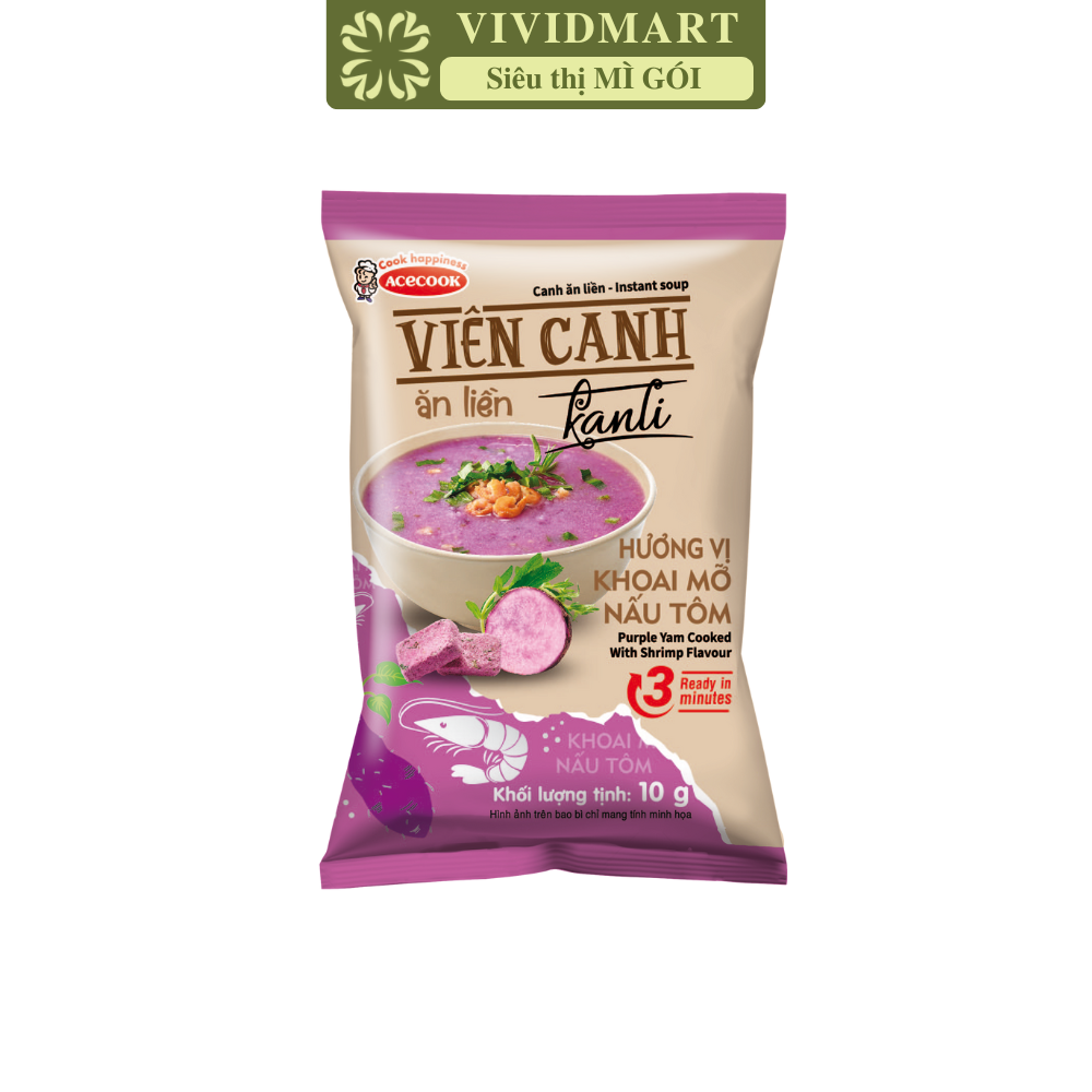 ACECOOK - Canh ăn liền Kanli hương vị Canh khoai mỡ nấu tôm, Viên canh khoai mỡ Kanli, Canh Acecook (10g/gói)