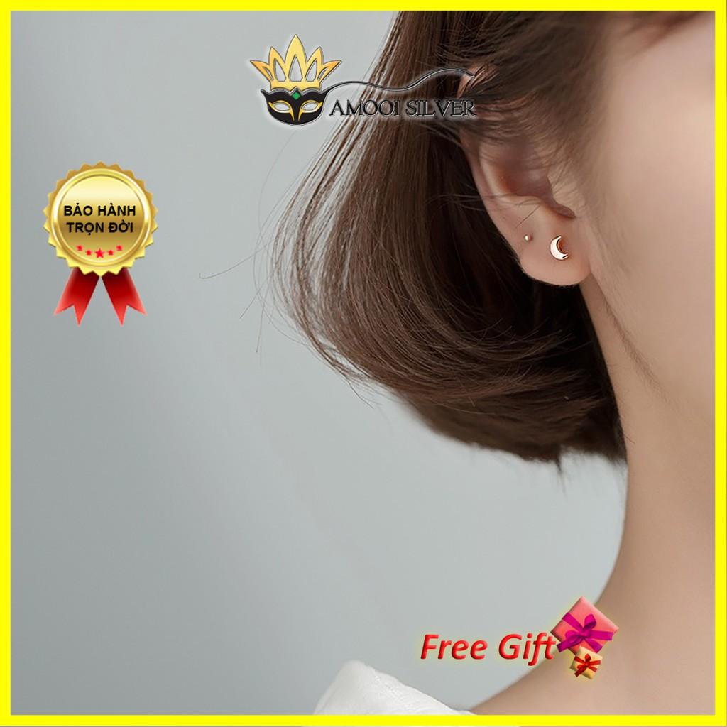 Bông tai bạc S925 mặt trăng chui vặn - Amooi Silver AB164