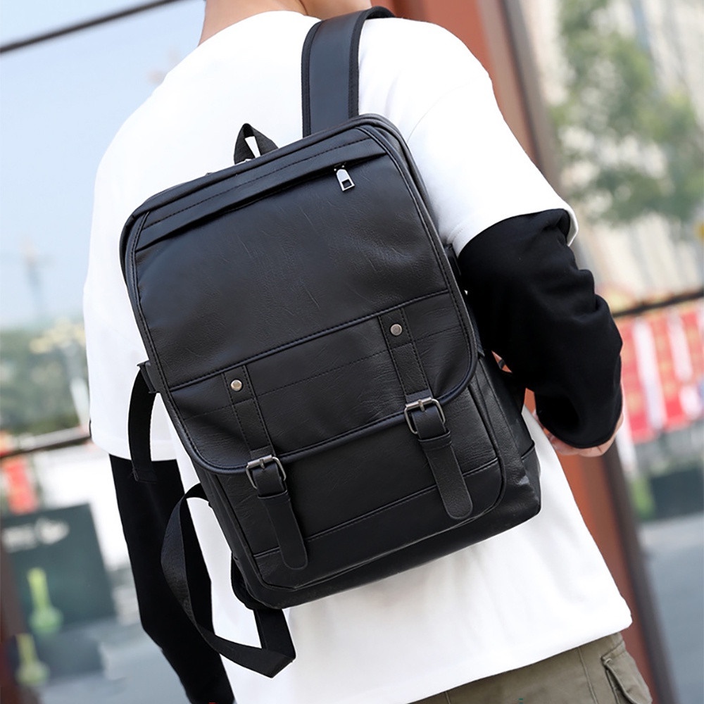 Balo Đi Học Da Chống Nước Cao Cấp Thời Trang Rẻ Đẹp Nhẹ Da Đen Đựng Laptop Đi Chơi Du Lịch Nam Nữ-DRU BL015-hàng chính hãng