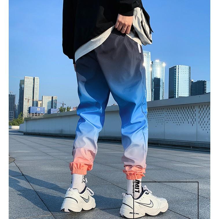 Quần jogger nam trơn chất gió dù mềm mịn phối màu Gradient, phong cách đường phố