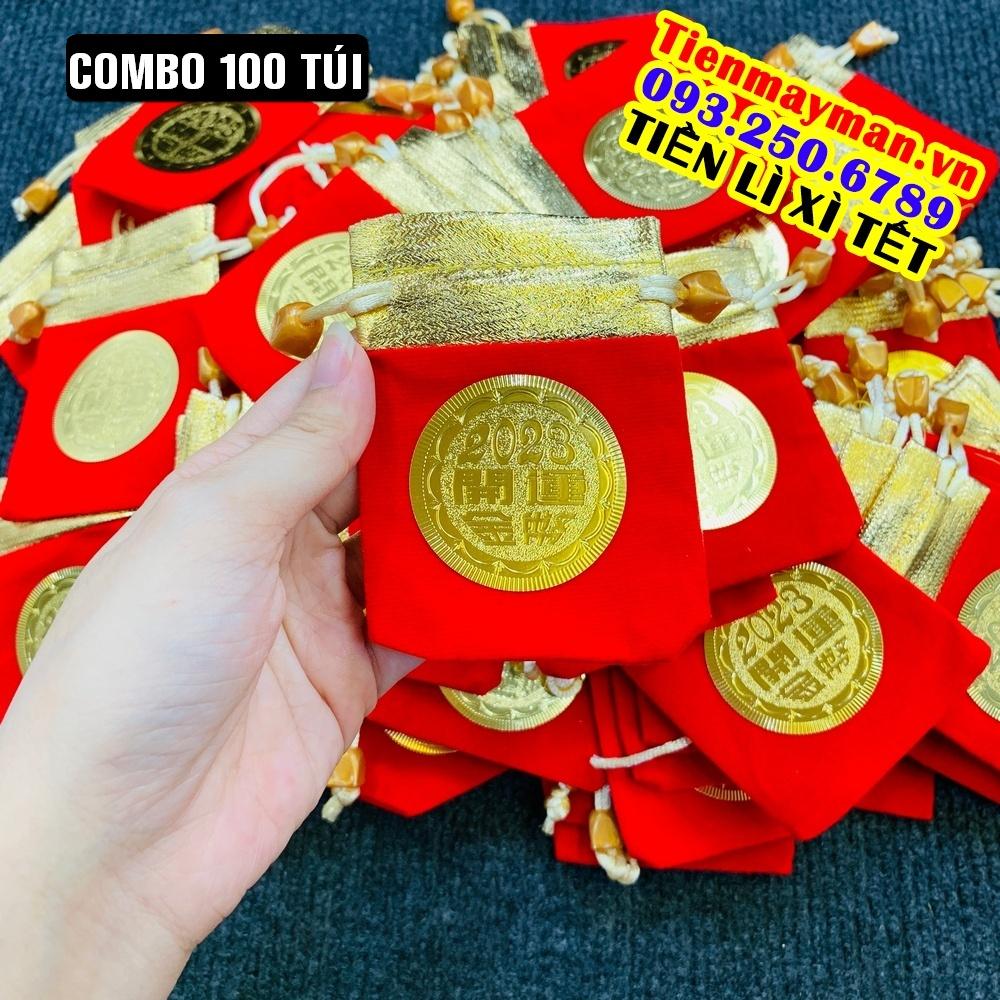 COMBO 100 Túi gấm nhung đỏ may mắn 2023, cát tường dùng đựng trang sức, đồ phong thủy, Tiền lì xì tết 2023 , NELI