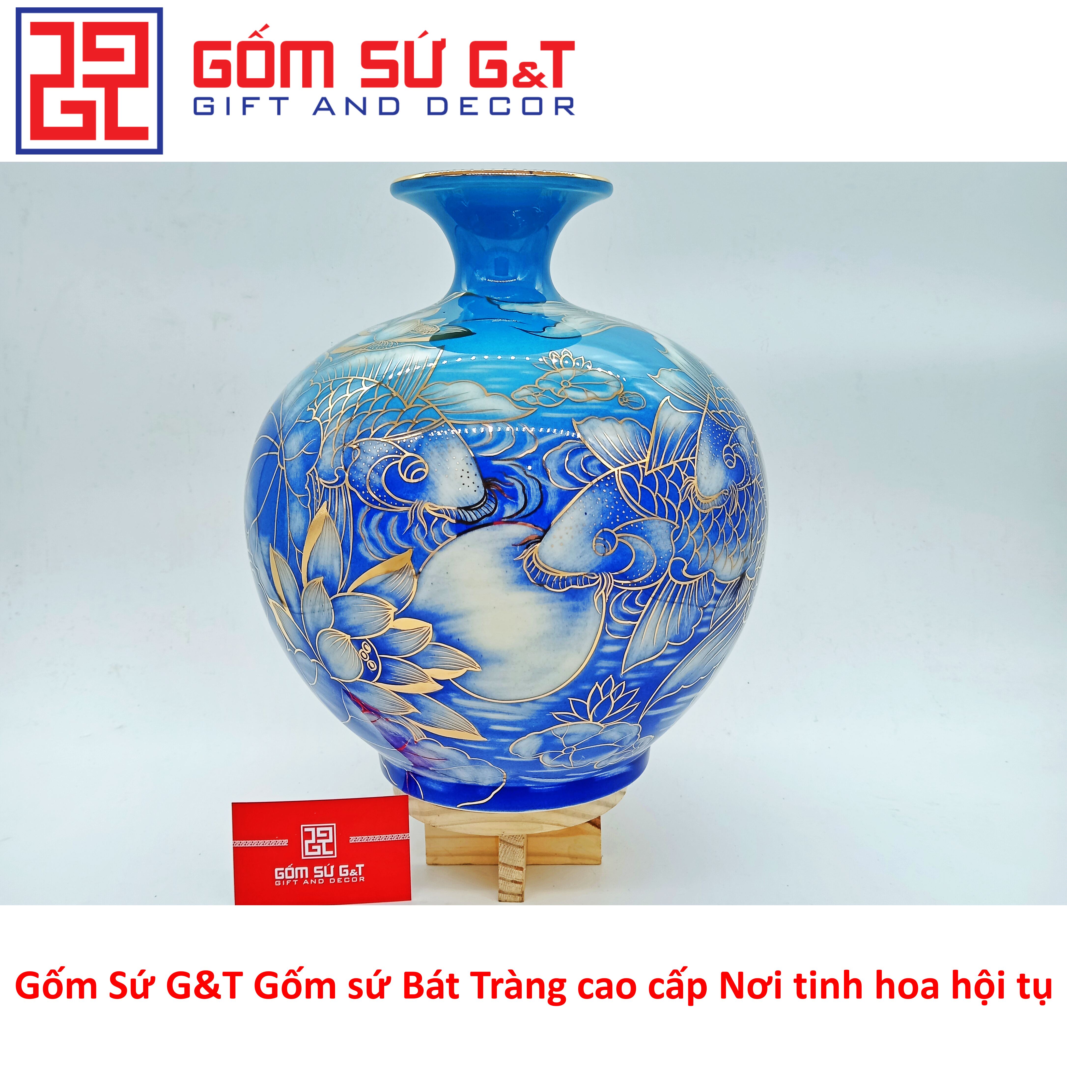 Bóng hút tài lộc cá chép trông trăng vẽ vàng kim Gốm Sứ G&amp;T