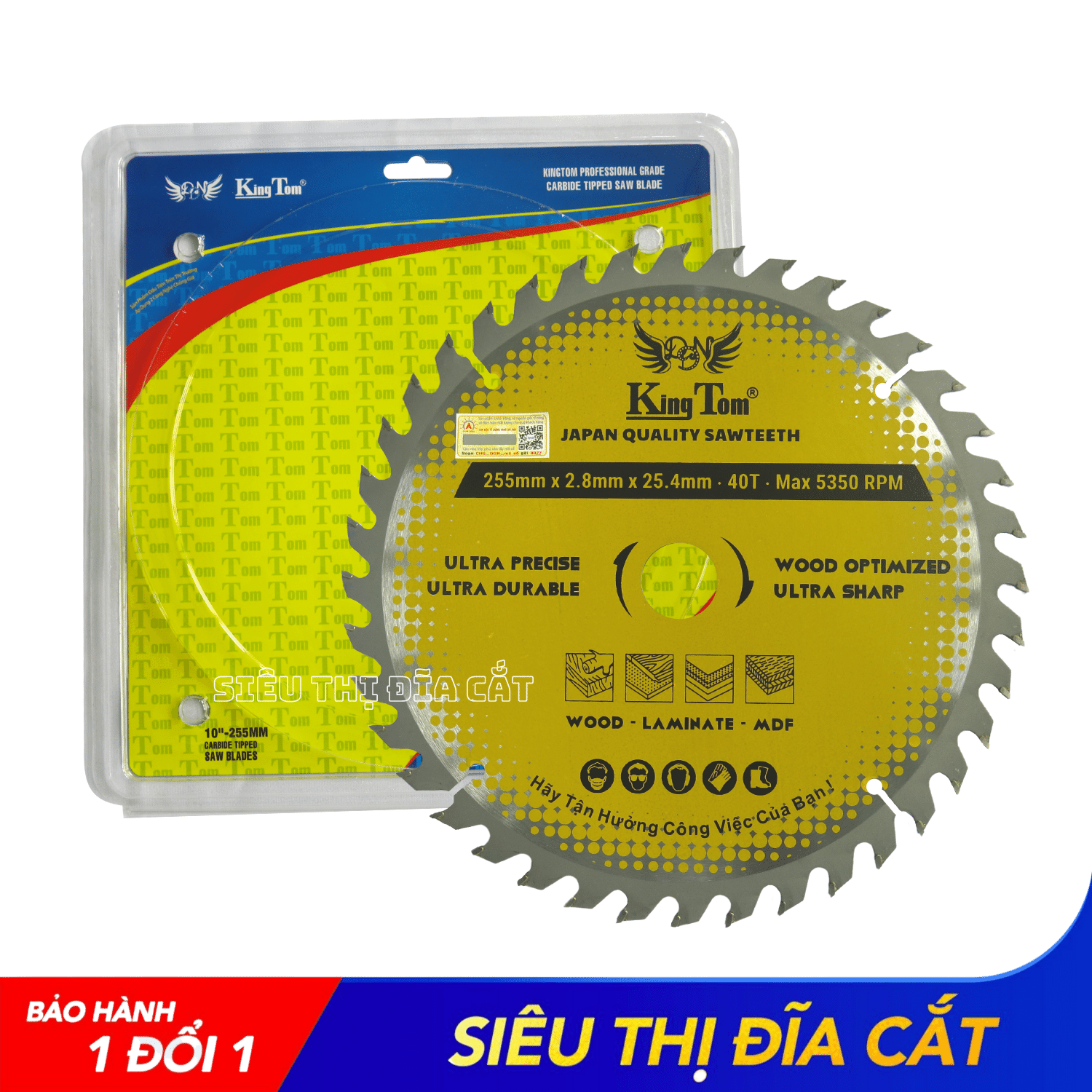 LƯỠI CƯA - LƯỠI CẮT GỖ 255-40 RĂNG KINGTOM VÀNG – CHẤT LƯỢNG VÔ ĐỊCH PHÂN KHÚC GIÁ RẺ!