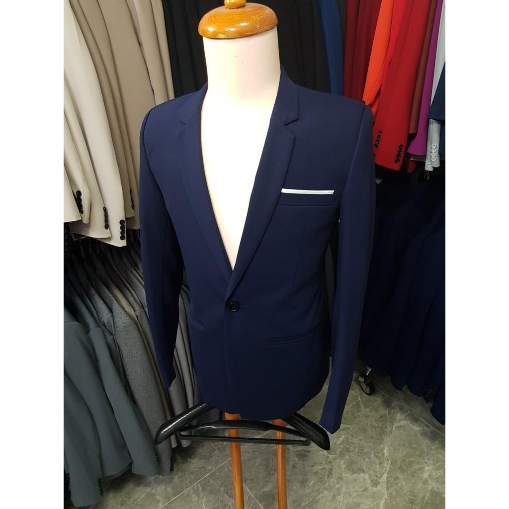 Bộ vest nam màu xanh đen sáng form ôm body chất vải dày mịn co giãn