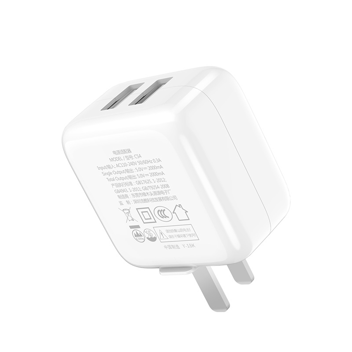 Củ sạc Nhanh Fast Charging -2 Cổng USB 2A Hoco C54 + Tặng Iring Khay - Chính Hãng 