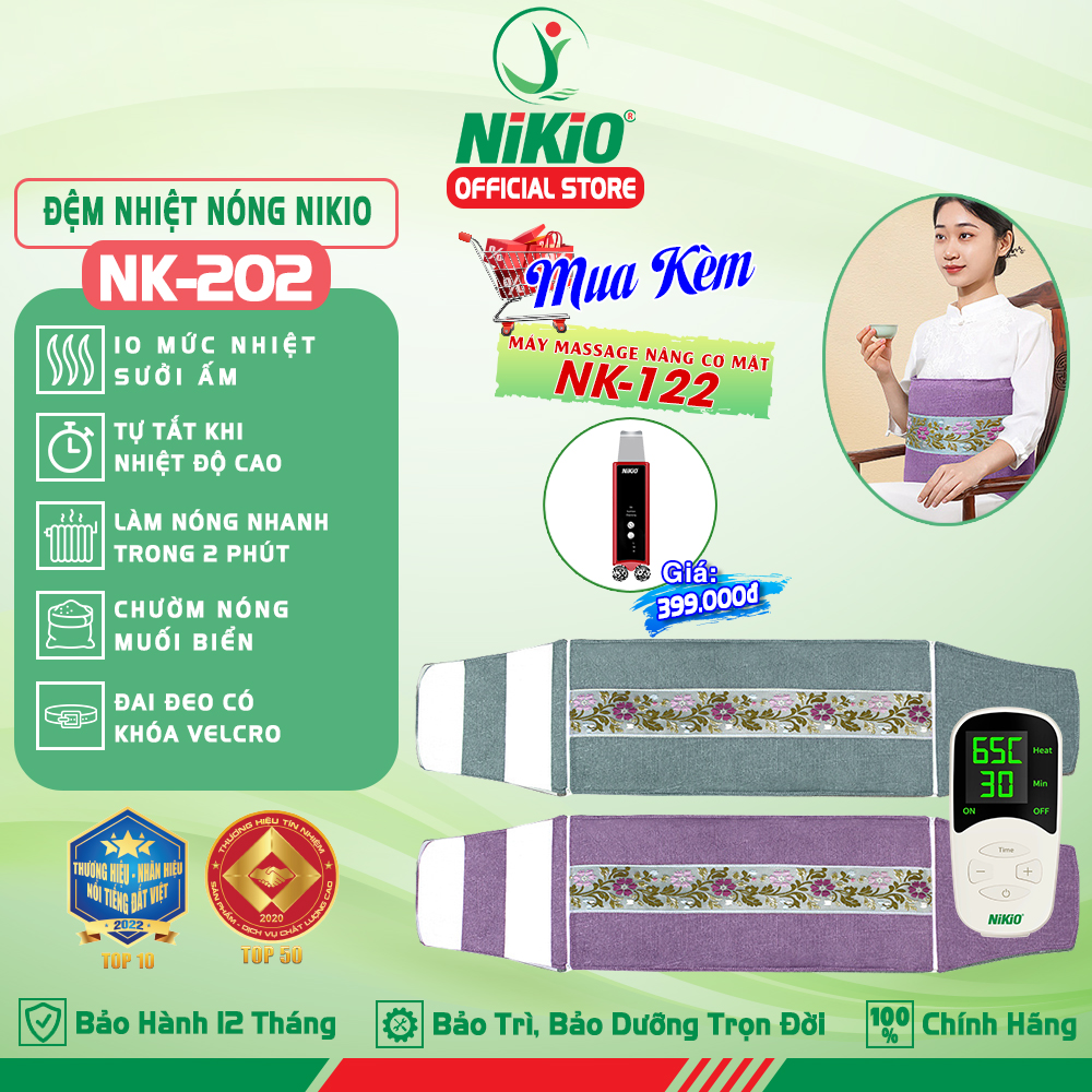 Đệm nhiệt nóng sưởi ấm toàn thân Nikio NK-202 - Dòng cao cấp có khóa dán