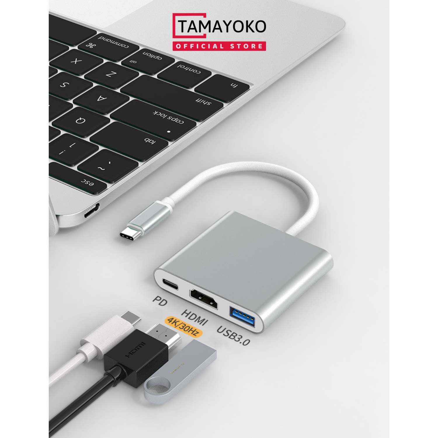 Hub Chuyển Đổi USB Type C 3 in 1 To HDMI, USB 3.0, Cổng Type C Hỗ Trợ Sạc Nhanh PD - Hàng Chính Hãng Tamayoko