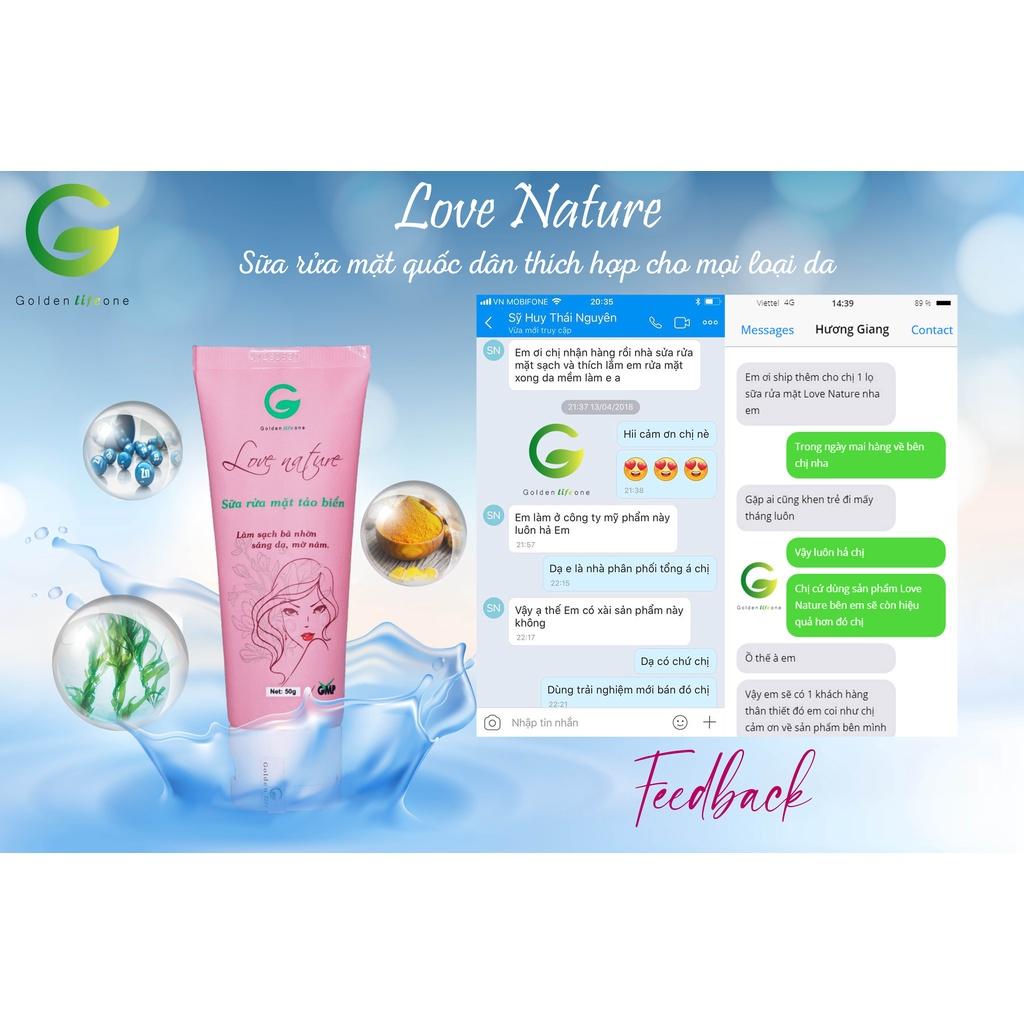 Combo Sữa Rửa Mặt Love Nature 50ML + Kem Mụn Love Nature 15G + Mặt Nạ Tảo Biển Love Nature 30G GOLDEN LIFE ONE