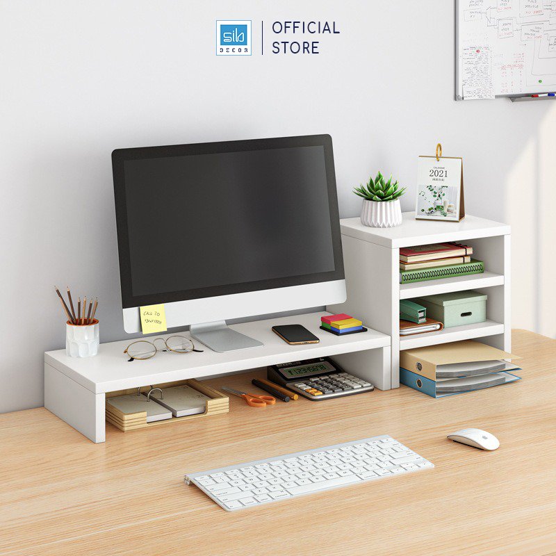 Kệ Để Màn Hình Và Kệ Sách Để Bàn 3 Tầng Cho Văn Phòng SIB Decor KDB09
