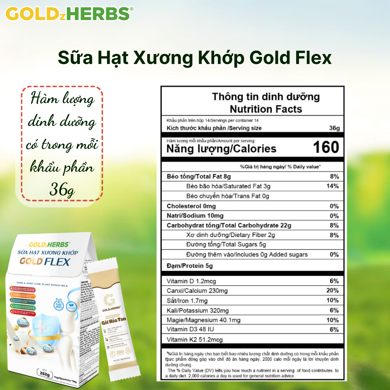 Sữa thực vật xương khớp Gold Flex – 14 gói/ 500g