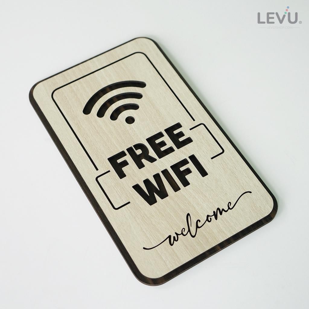 Bảng hiệu free wifi LEVU TW07S bằng gỗ khắc chữ cao cấp sang trọng