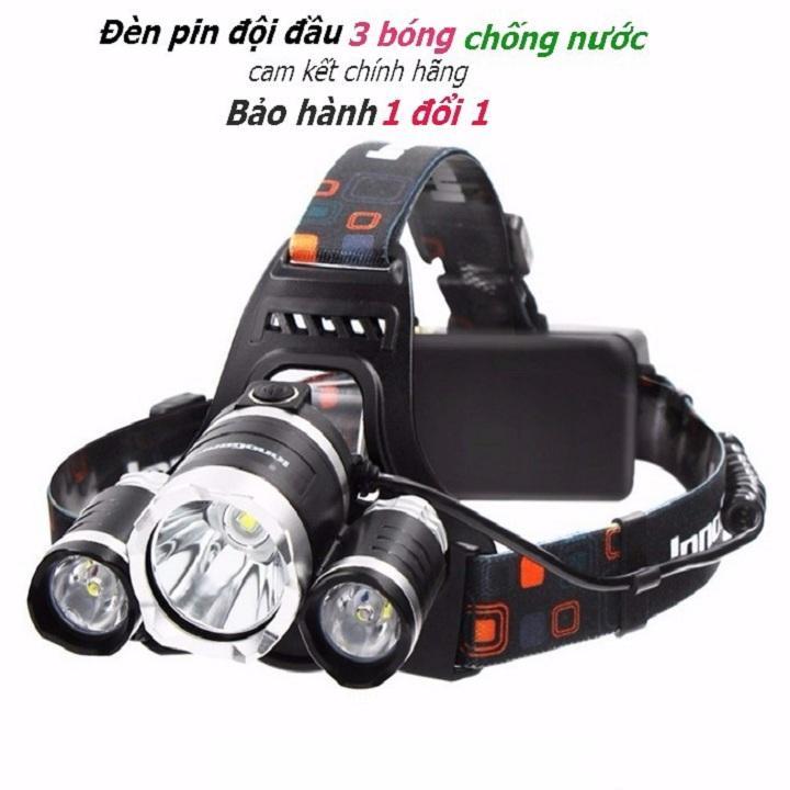 Đèn Pin Đội Đầu 3 Bóng Led T6 2 Pin Sạc 16850 - Hàng Chính Hãng