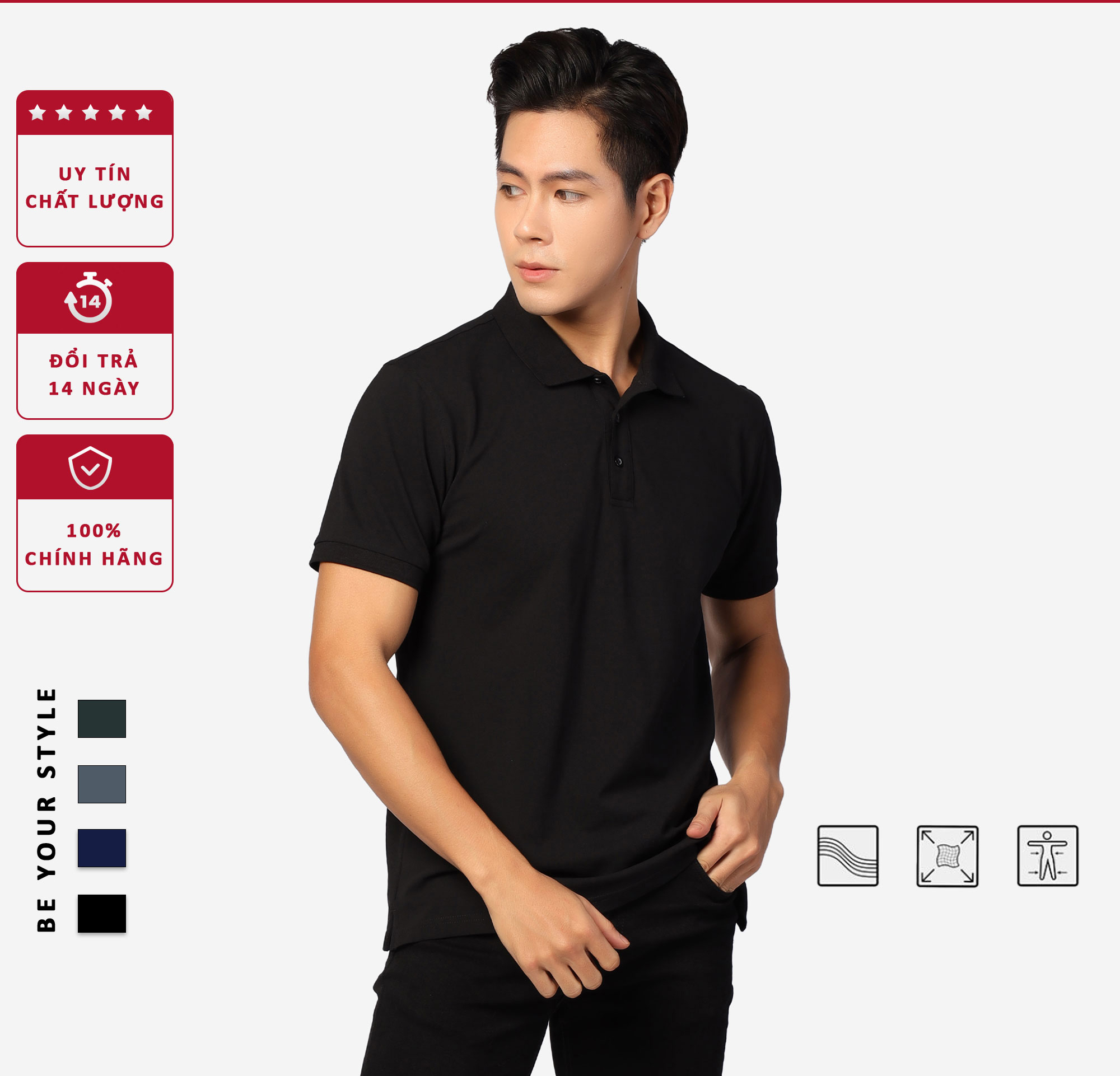 Hình ảnh Áo Polo nam DokaFashion vải Cotton cá sấu cao cấp xuất xịn dệt bo dày dặn chuẩn form áo thun cổ bẻ tay ngắn - Doka EZDB01