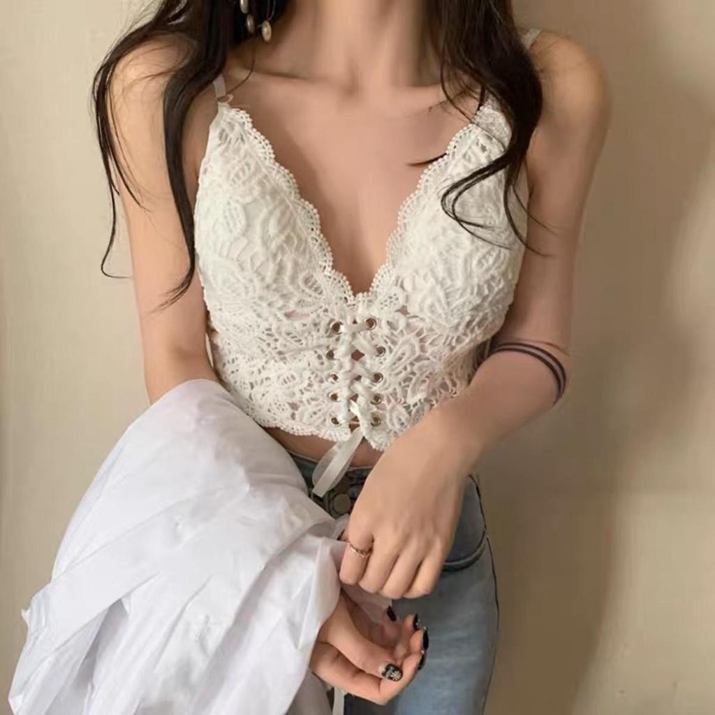 Áo croptop ren kiểu bra PINKSTORE29 phối dây buộc phong cách gợi cảm A5645
