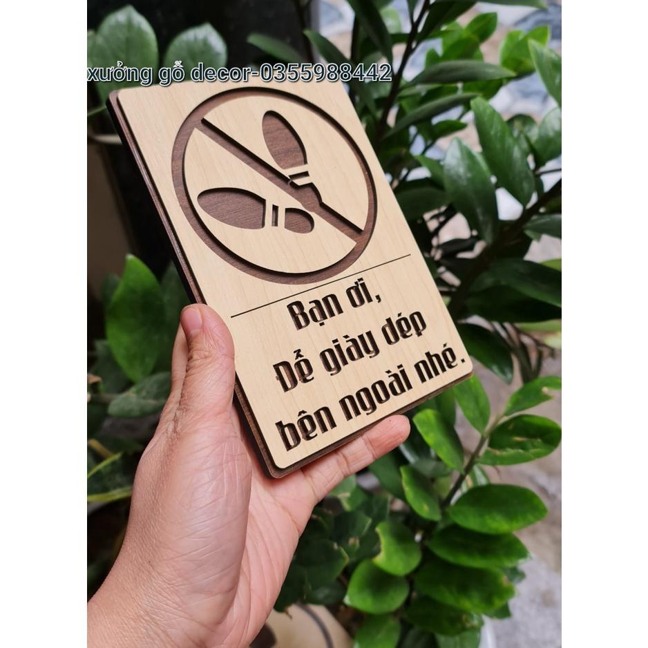 Bảng Gỗ Bạn Ơi Để Giày Dép Bên Ngoài- Cắt Laser 2 Lớp