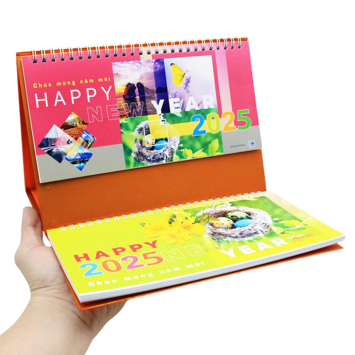 Lịch Bàn 2025 Có Note - Thế Giới Muôn Màu - Văn Lang VL-LB12 - Đế Màu Cam