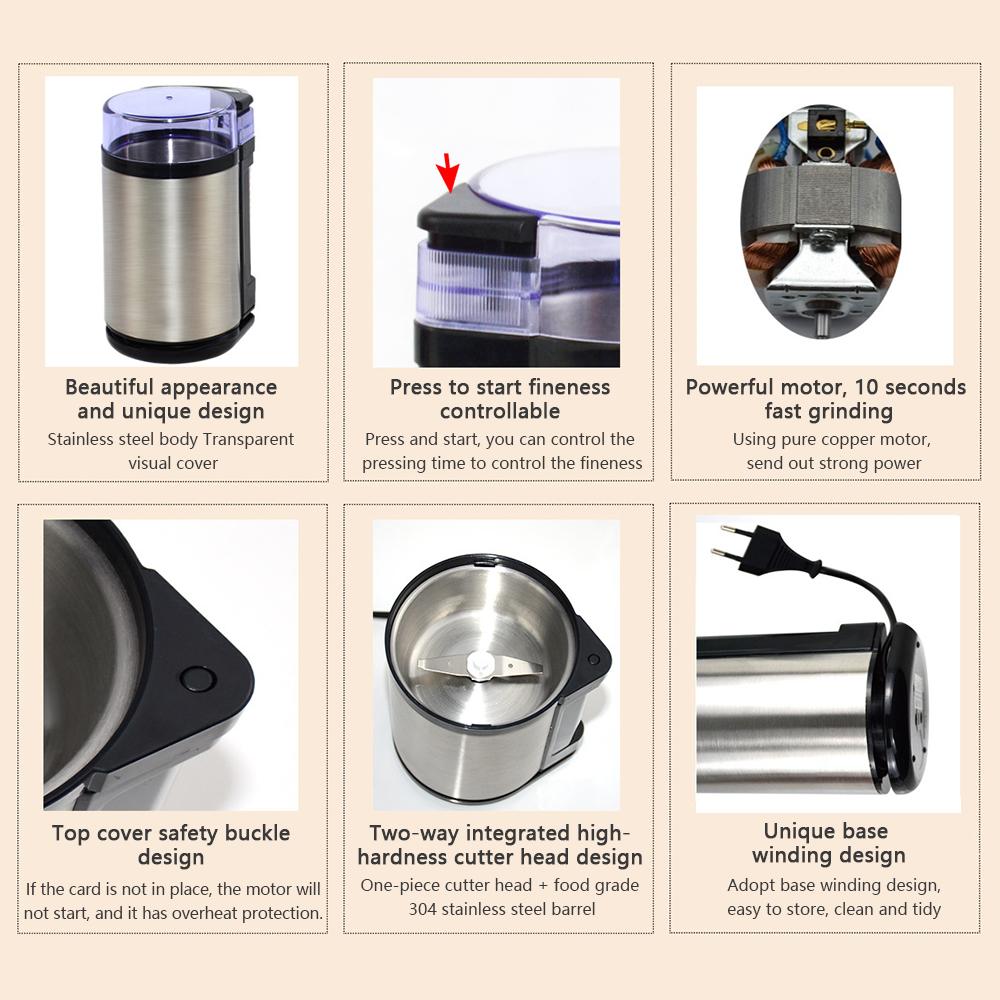 Grinder Mini Stainless Steel Electric Herb Pulverizer 180W High Power 10 S Quick Grinding Ultrafine Coffee Triturator