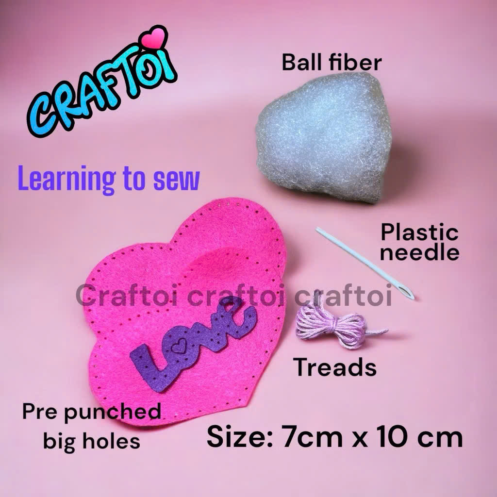 KIM NHỰA Bộ Thủ Công Trẻ Tự Làm Thú Bông 5+ Valentine Heart Craftoi Felt Sewing toy prepunched holes plastic needle