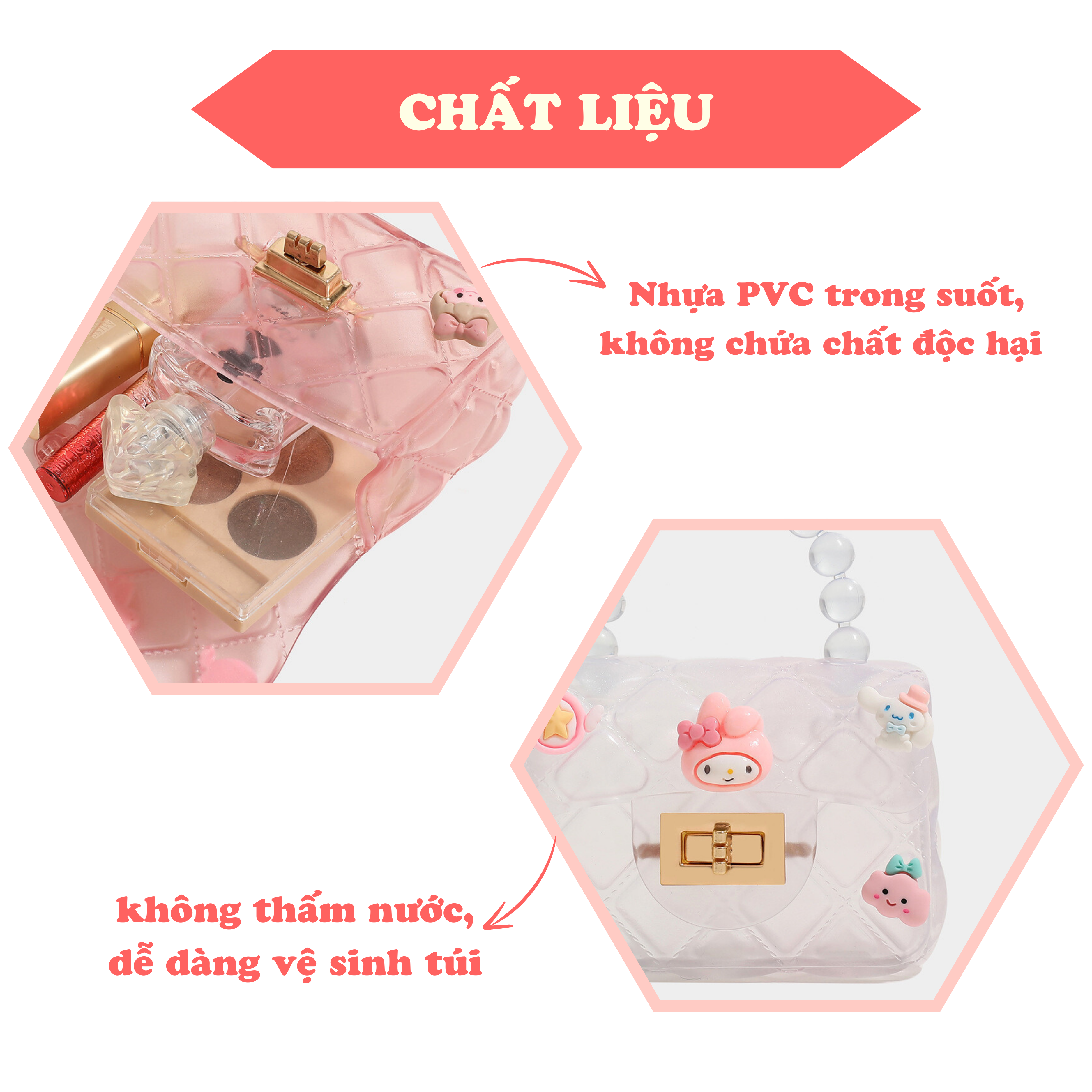 Túi đeo chéo cho bé tặng kèm sticker dáng mini đáng yêu Baby-S, Túi xách cho bé gái nhựa trong suốt cao cấp - STX041