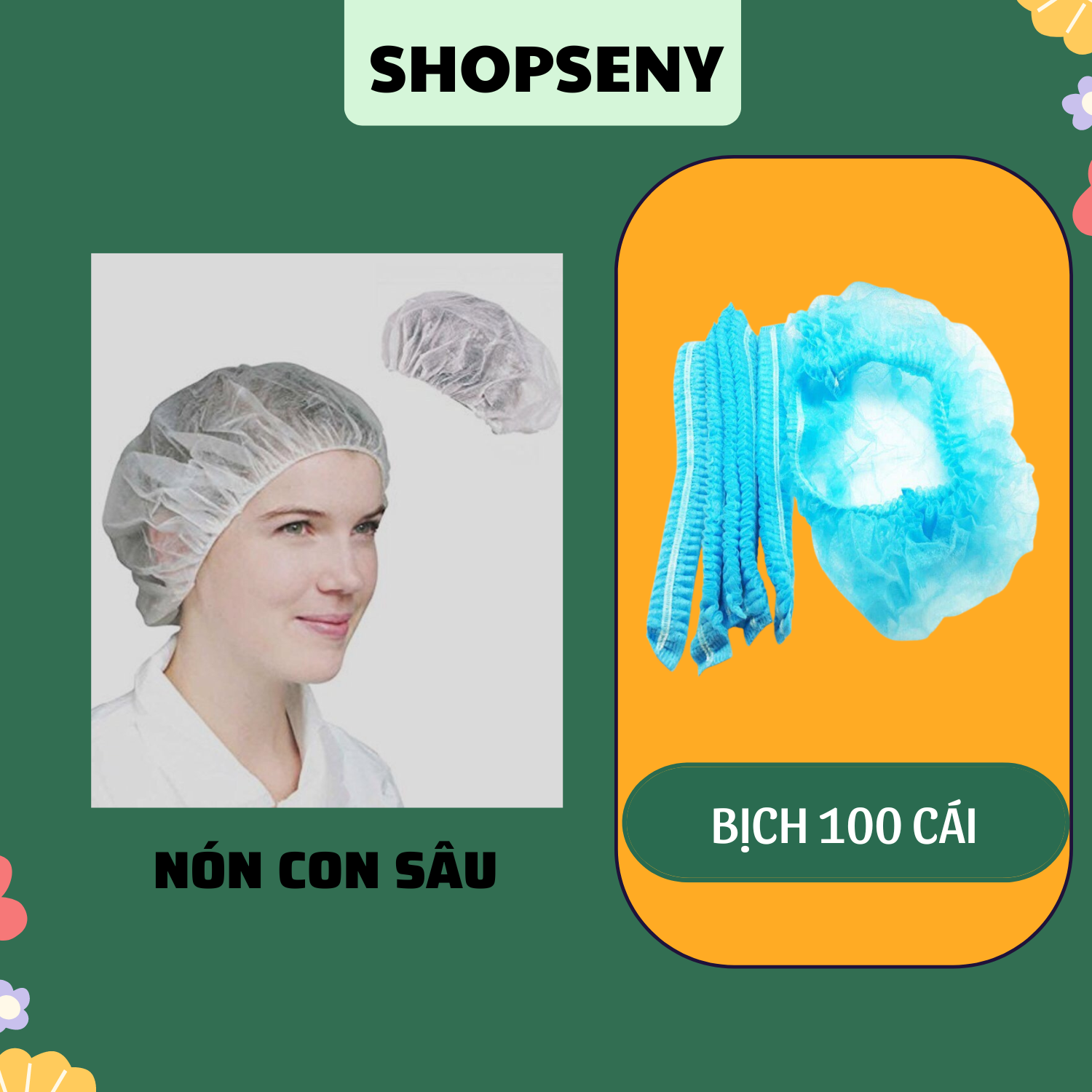 Nón trùm tóc con sâu Khánh An bịch 100 cái mũ trùm đầu vải không dệt