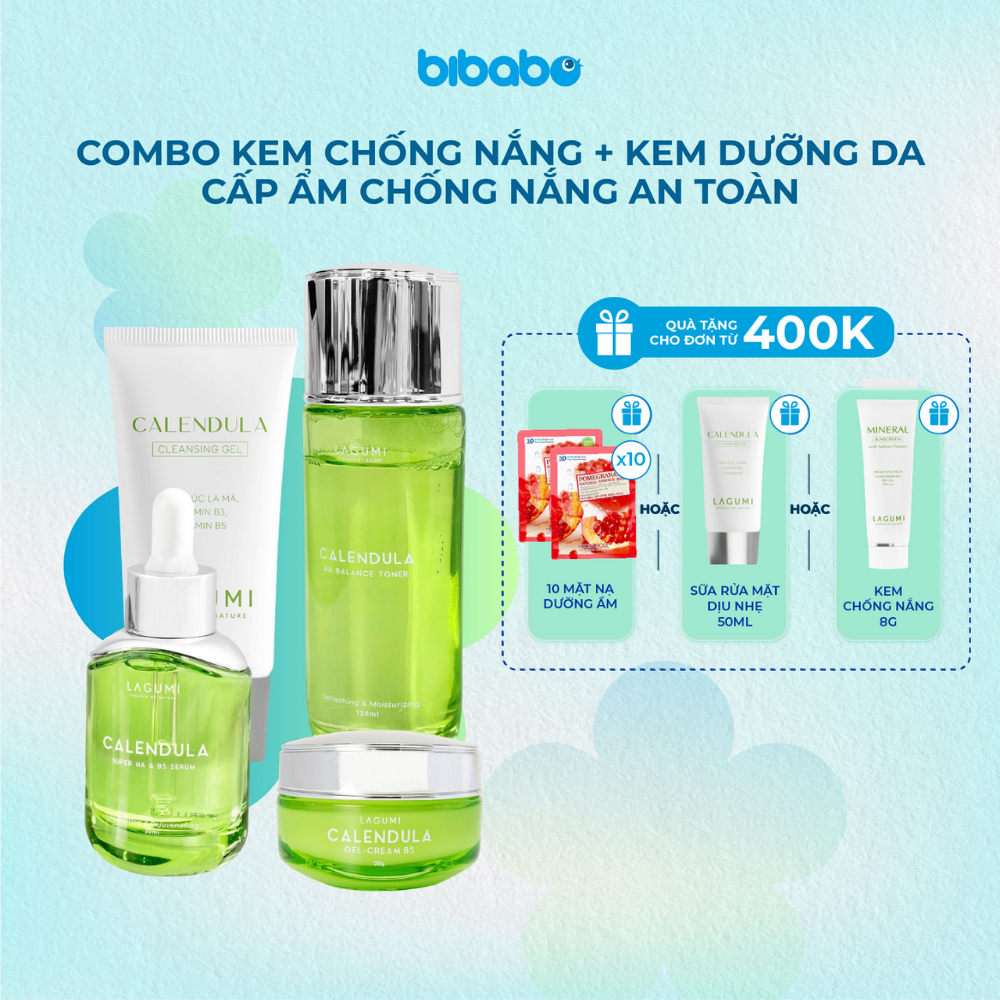 Bộ Sản phẩm dưỡng da giảm mụn, giảm thâm Lagumi (Sữa rửa mặt 50ml, Toner 120ml, Serum 30ml, Kem dưỡng 30g)