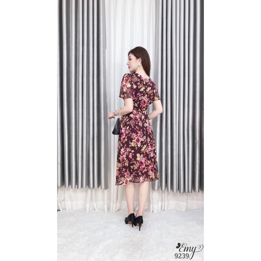 Đầm EMY EM9239 Xoè Cổ Vuông Đỏ Rượu