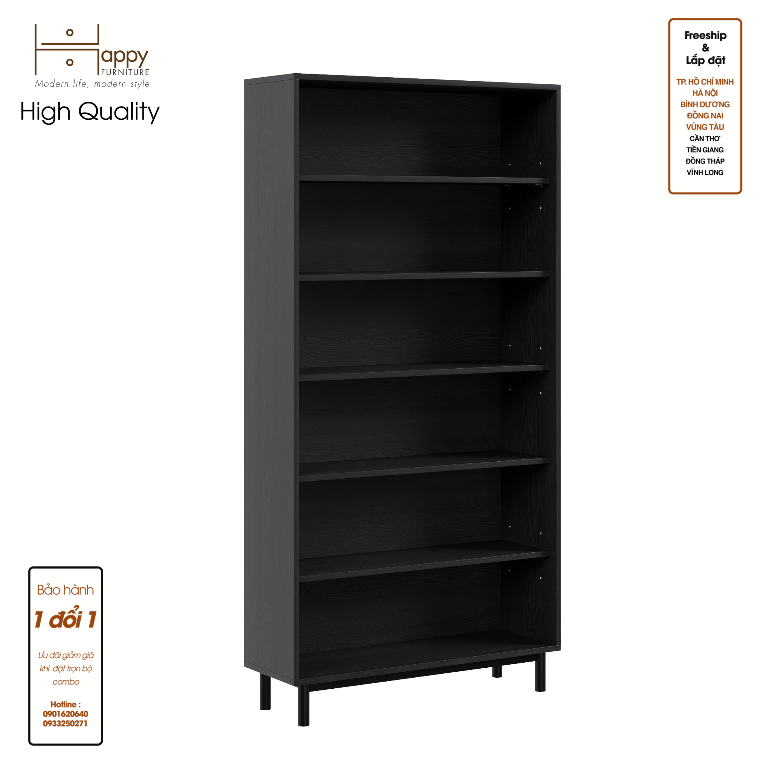 [Happy Home Furniture] CATY  , Kệ sách 6 tầng - chân sắt ,  90cm x 30cm x 180cm (DxRxC), KSA_015