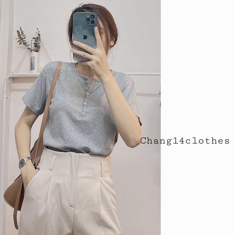 Áo phông thun cúc dọc nữ trơn màu pastel Ulzzang ngắn tay