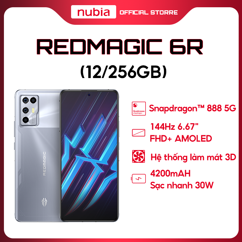 [GAMING PHONE] Điện thoại Redmagic 6R  12/256GB- Hỗ trợ Tiếng Việt | Chơi Game cực đỉnh | Snapdragon 888 5G | Màn hình AMOLED 6.67&quot; |Pin 4200 mAh | Sạc nhanh 30W - Hàng Chính Hãng