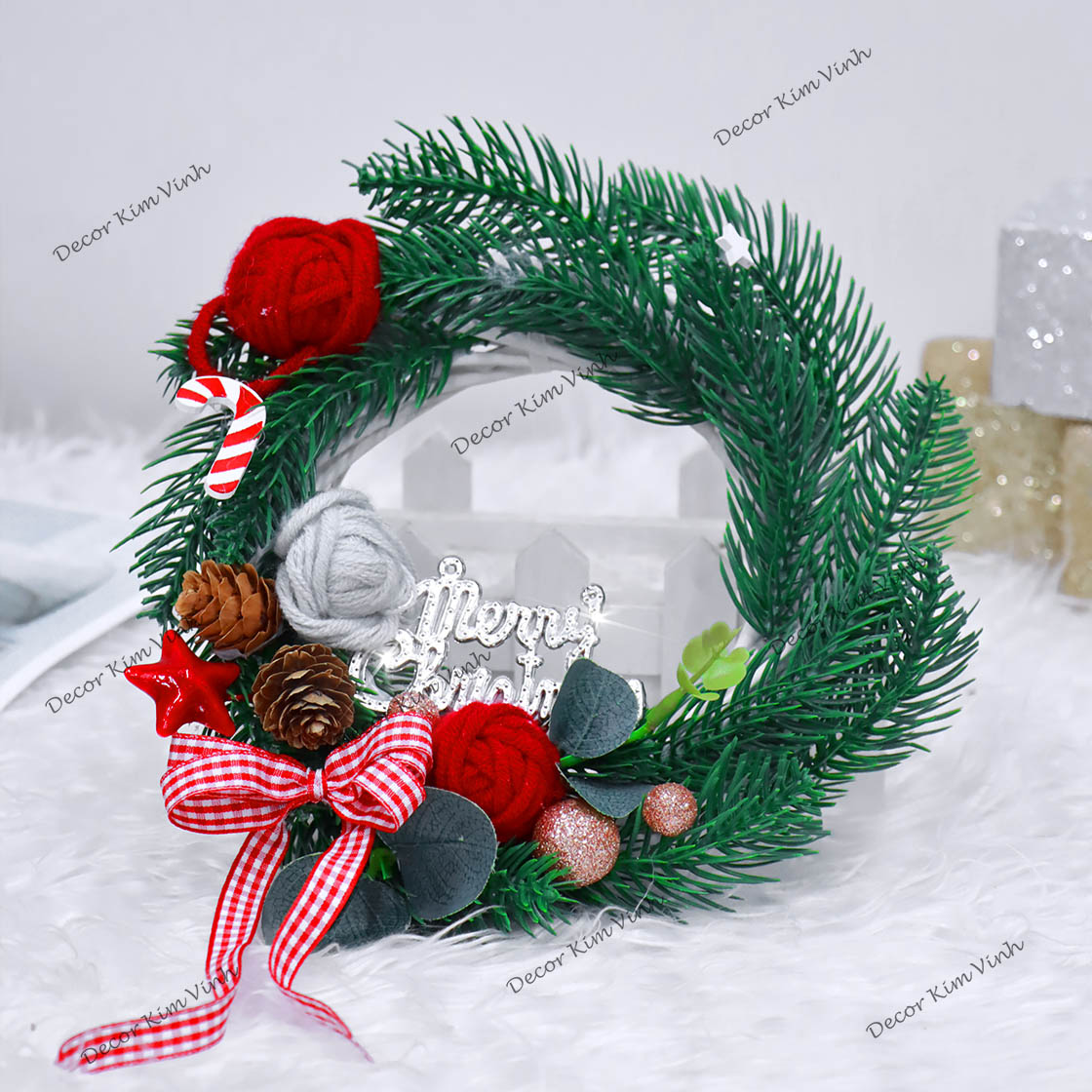 Vòng Hoa Noel VN09 15CM Vòng Nguyệt Quế Giáng Sinh Có Đèn