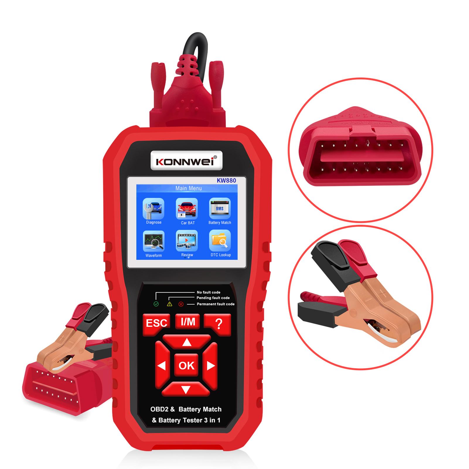KONNWEI KW880 Universal Battery Tester& Car Battery Match Car OBDII Diagnostic Fault Scanner for 6V-12V Car Motorcycle Battery Test