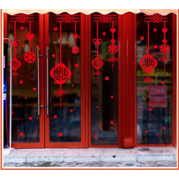 Decal trang trí Tết - Rèm dây trang trí chữ đỏ HPNY