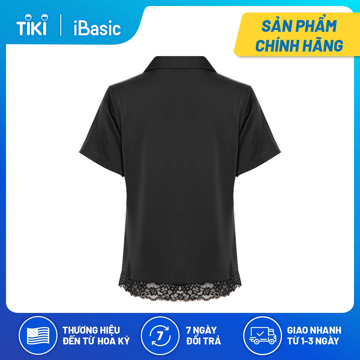Áo mặc nhà nữ tay ngắn lụa phối ren iBasic HOMW011T