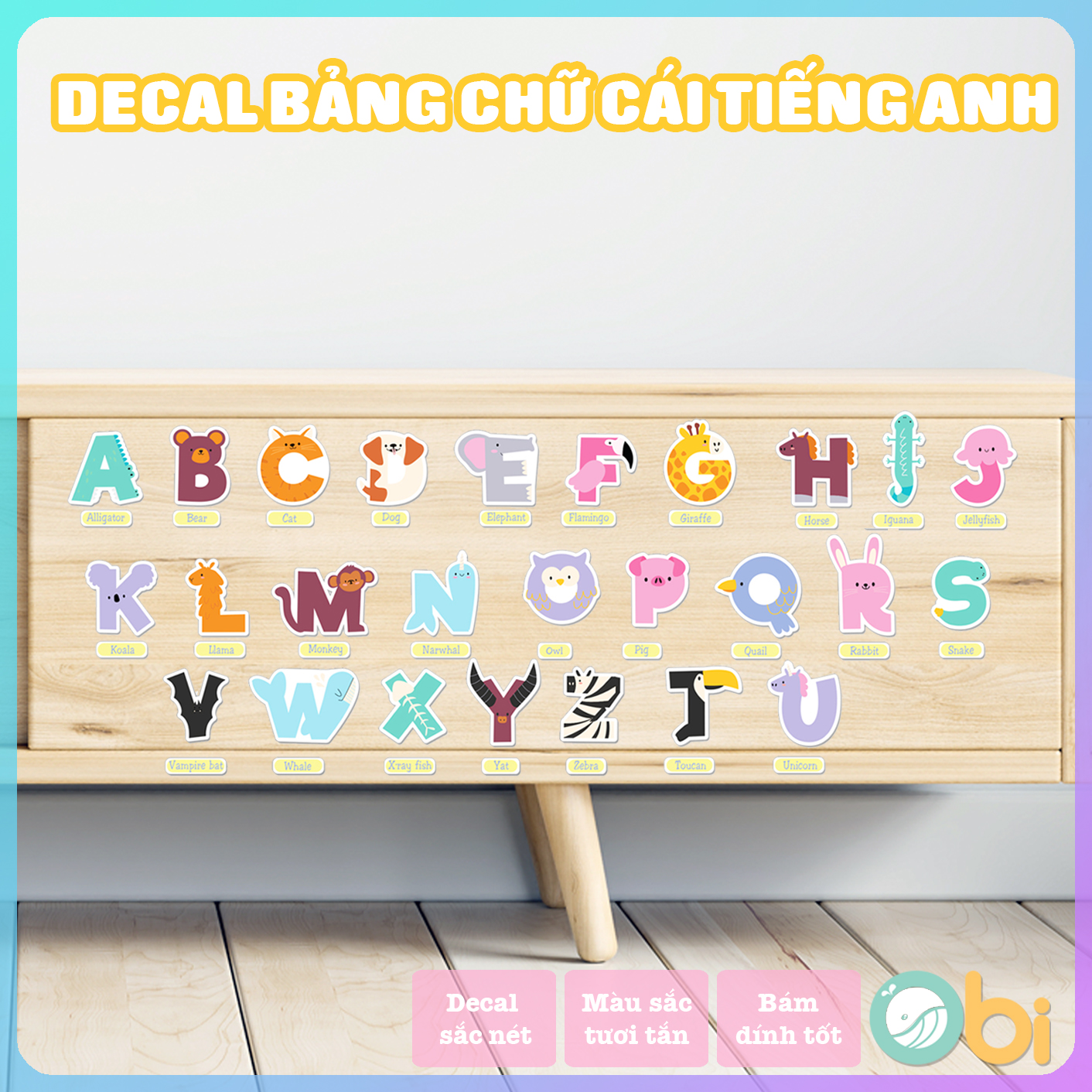 Decal Trang Trí Phòng Bé - 26 Chữ Cái Tiếng Anh Dán Tường Obi