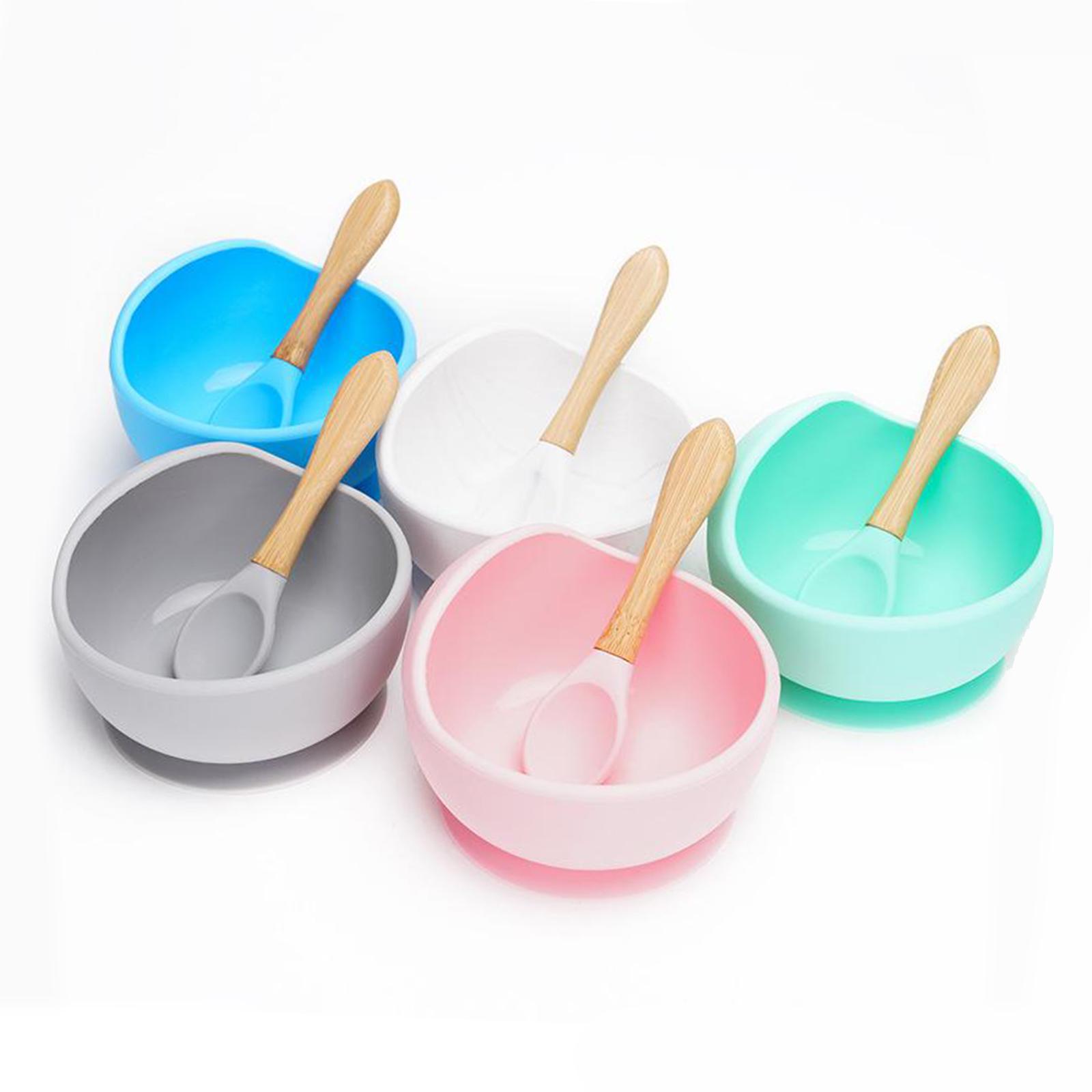 Food Grade Baby Suction Bowl with Bamboo Spoon Training Feeding Tableware Safety for Kids Toddlers BPA Free Dishwasher