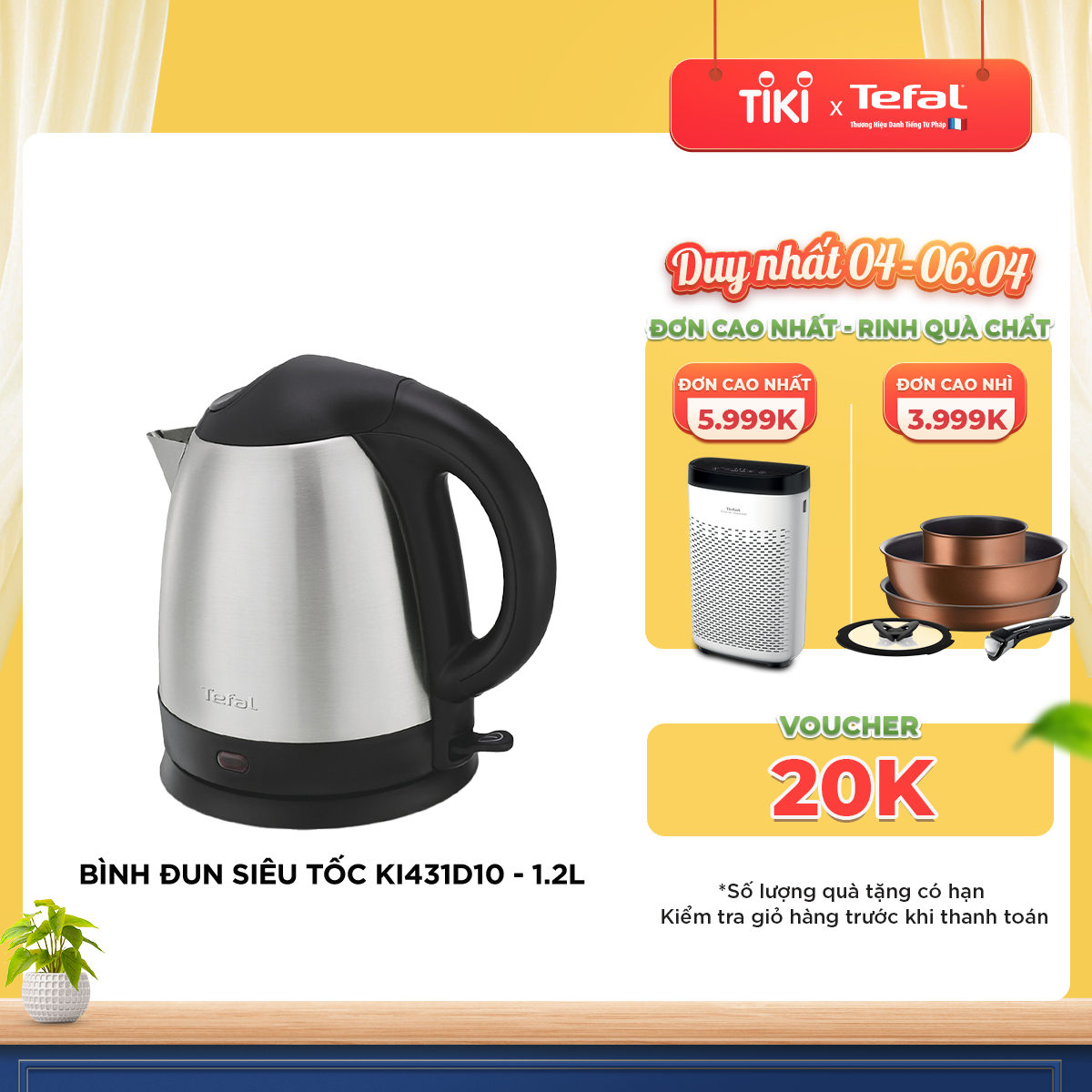 Bình đun siêu tốc 1.2L Tefal KI431D10 - 1800W - Hàng chính hãng