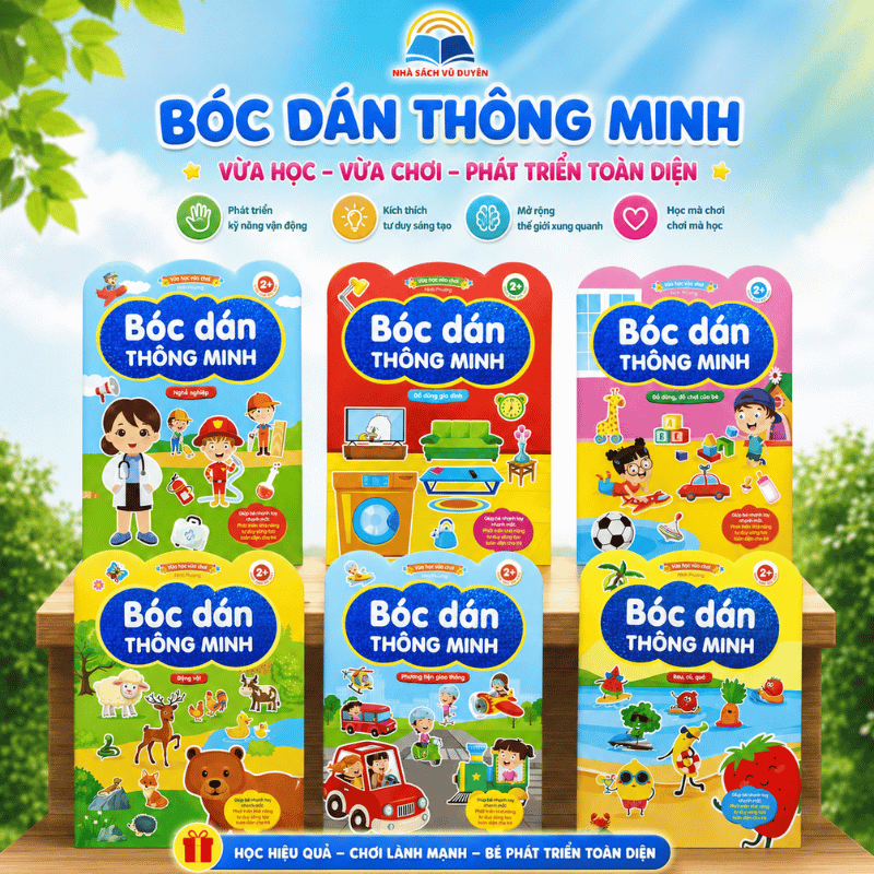 Bộ 6 cuốn 800 Miếng bóc dán thông minh Song ngữ Việt Anh Vừa học vừa chơi Giúp bé nhanh tay nhanh mắt Phát triển khả năng tư duy sáng tạo toàn diện cho trẻ