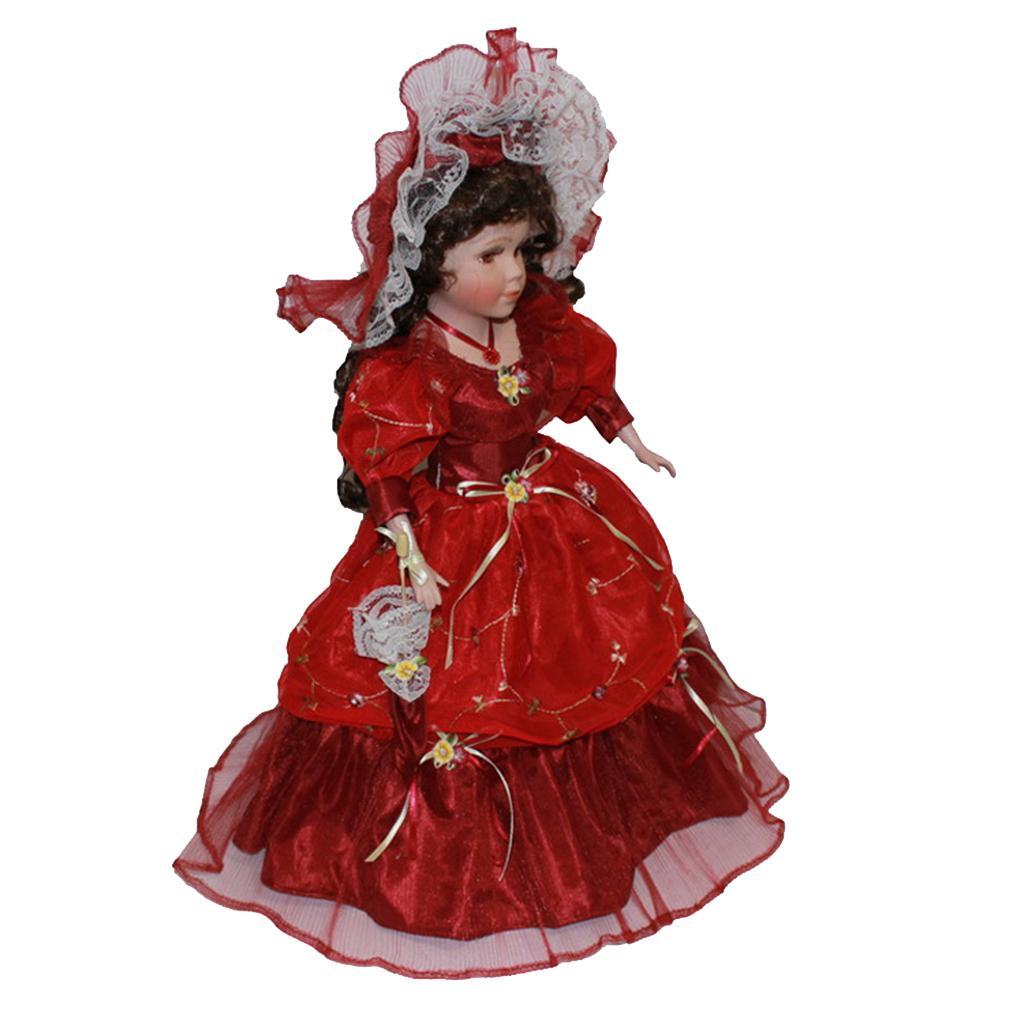 40cm Porcelain Doll with Dress Hat Home Display Decor