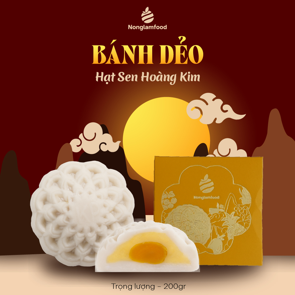 [Bánh dẻo] Bánh Trung Thu ăn kiêng, ít ngọt Hạt Sen Hoàng Kim (1trứng) Nonglamfood 200g| Quà tặng healthy