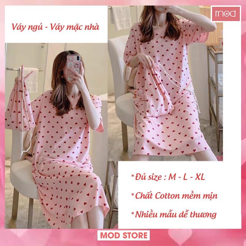 Váy Mặc Nhà Váy Ngủ Họa Tiết Đáng Yêu, Chất Cotton Mềm Mịn Diện Hè V6