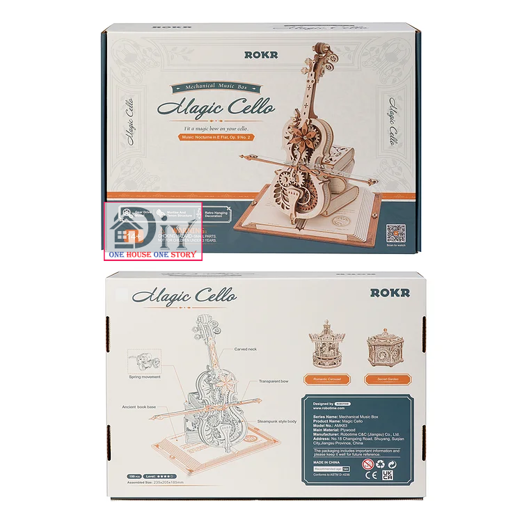 Hộp âm nhạc bằng gỗ Music Box 3D DIY - Đàn cơ động học ROKR Magic Cello DIY Wooden Puzzle AMK63 tự lắp ráp bằng gỗ