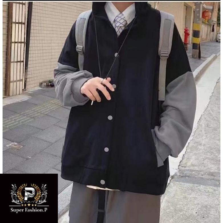 Áo Khoác Hoodie Nút Bấm Phối Tay Hai Màu Sành Điệu Thời Trang