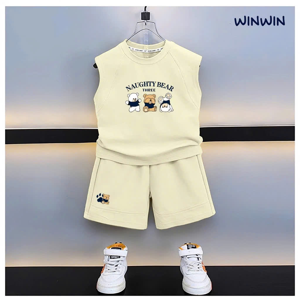 BỘ THUN SÁT NÁCH BÉ TRAI IN GẤU TỪ 8-24KG DÀNH CHO BÉ TRAI