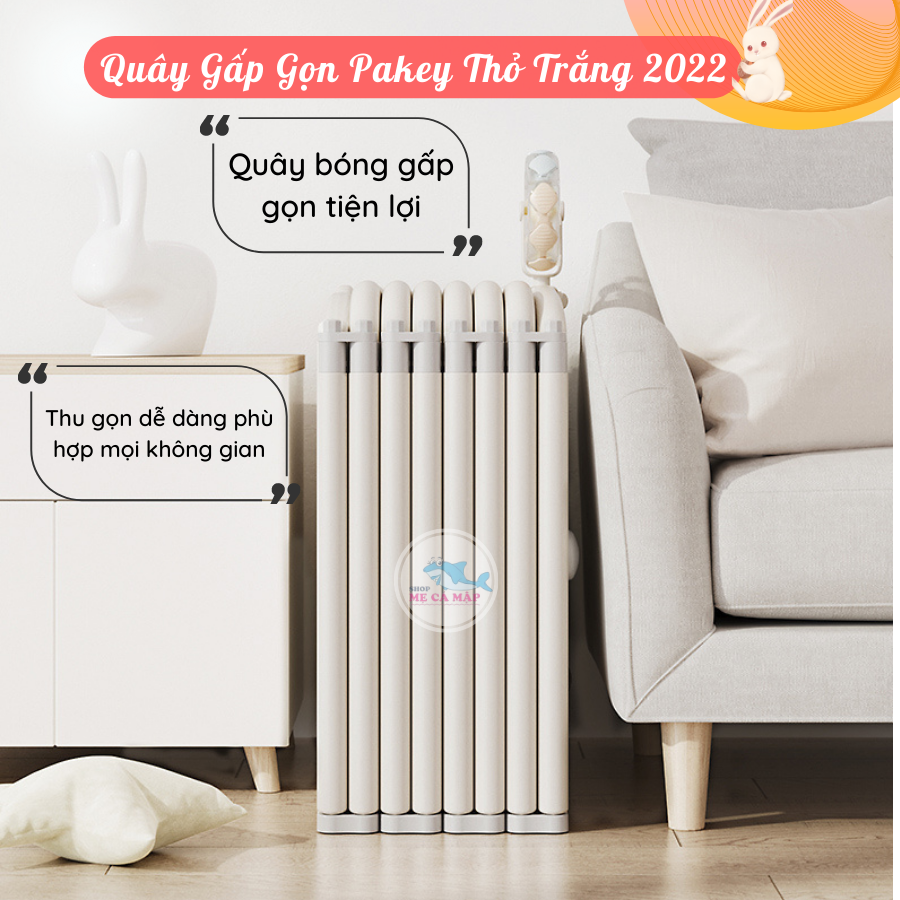 Quây cũi nhựa gấp gọn Thỏ Trắng 2023 TẶNG 100 bóng và giỏ đựng bóng cho bé