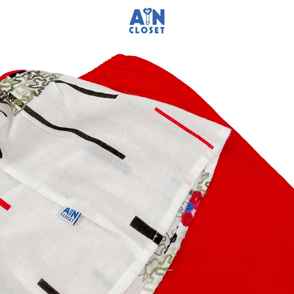Bộ quần áo Lửng bé gái hoạ tiết Thêu Hoa Đỏ Cotton - AICDBGA2GKXR - AIN Closet