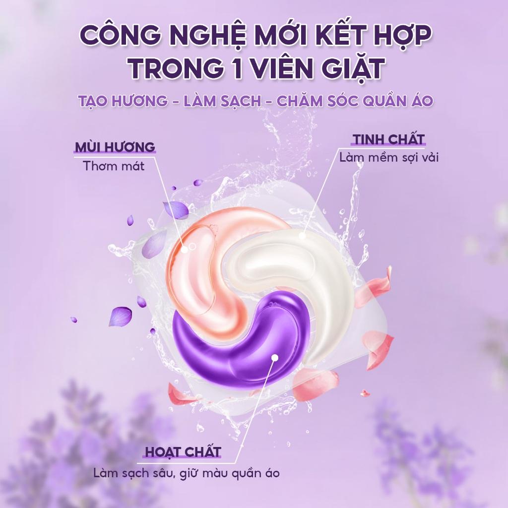 Viên giặt xả quần áo thơm lâu TopGia 3in1, hương hoa hồng và lavender,  giặt sạch, tiết kiệm - Hương lavender