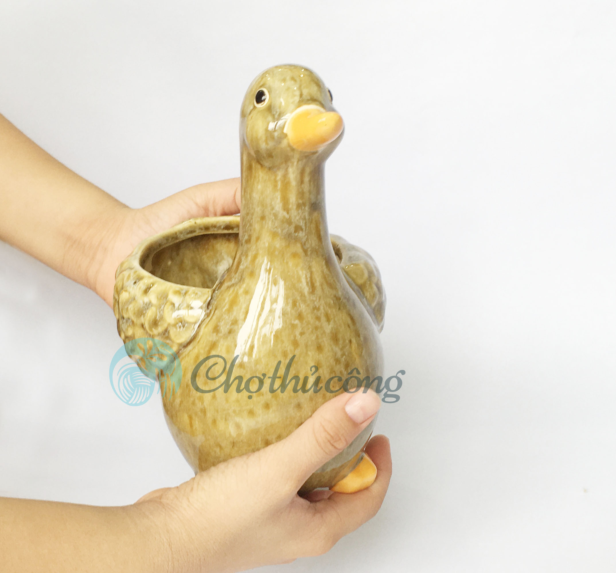 Vịt gốm tráng men - Chậu tượng gốm xinh xắn có lỗ dùng trồng cây, trang trí, decor sân vườn