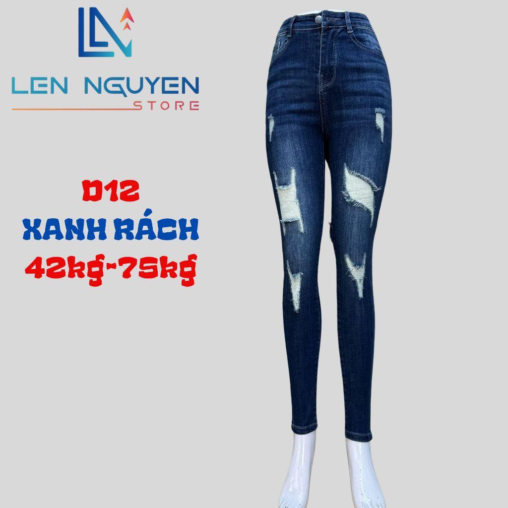 D12_Quần jean nữ, dài, lưng cao, quần bò nữ dáng ôm, quần rin nữ có big size, cho 42kg đến 75kg,LEN NGUYEN STORE - Xanh Đậm
