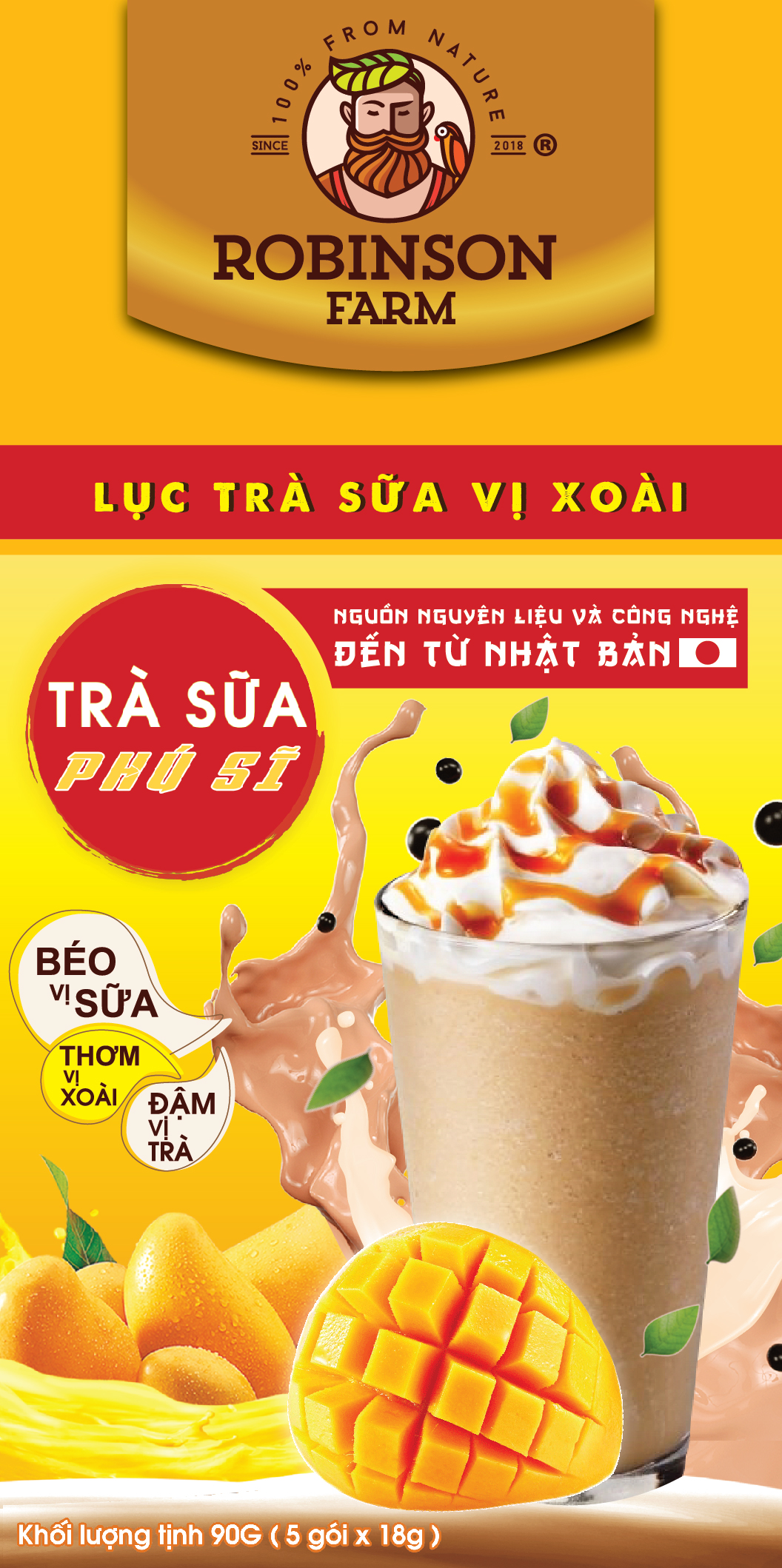 ROBINSON FARM - Trà Sữa Phú Sĩ - Vị Xoài  - Hộp 180g (10 gói x 18g)