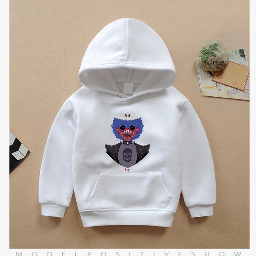 Áo khoác in hình Poppy Playtime Huggy Wuggy Plush kiểu dáng hoodie trắng cực chất đủ size cho bé trai bé gái